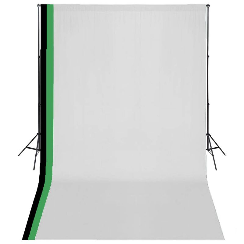 Foto van Vidaxl fotostudioset met 3 katoenen achtergronden en frame 3x5 m