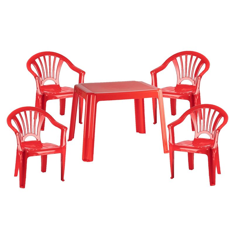 Foto van Kunststof kindertuinset tafel met 4 stoelen rood - kinderstoelen