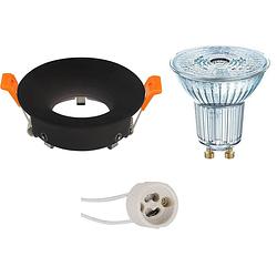 Foto van Led spot set - osram parathom par16 930 36d - gu10 fitting - dimbaar - inbouw rond - mat zwart - 5.5w - warm wit 3000k -