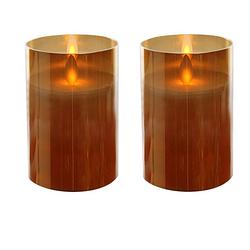 Foto van 2x stuks luxe led kaarsen/stompkaarsen in gouden glas 10 cm flakkerend - led kaarsen
