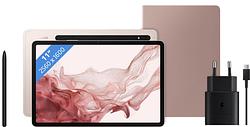 Foto van Samsung galaxy tab s8 11 inch 128gb wifi roségoud + bescherm- en oplaadpakket