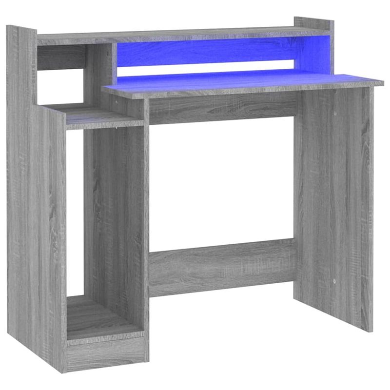 Foto van The living store bureau - naam - bureau - 97 x 45 x 90 cm - led-verlichting - grijs sonoma eiken