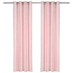 Foto van Vidaxl gordijnen met metalen ringen 2 st streep 140x225 cm katoen roze