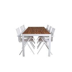 Foto van Bois tuinmeubelset tafel 90x205cm en 6 stoel alina wit, naturel.