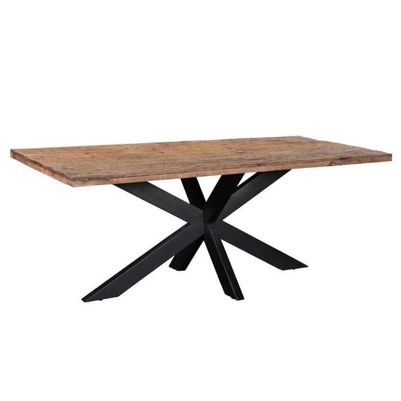 Foto van Livingfurn - moderne eetkamertafel - spider tafel poot - eettafel van riverwood en gecoat staal - 200cm - bruin