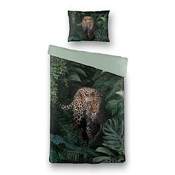 Foto van Dekbedovertrek jungle cheetah - eenpersoons (140x220 cm) - groen & roze microvezel katoen - dessin: dieren - luna - dekbed-discounter.nl