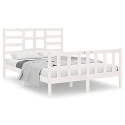 Foto van The living store bedframe - grenenhout - wit - 195.5 x 146 x 104 cm - geschikt voor 140 x 190 cm matras