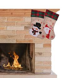 Foto van Decoratie kerstsokken - 3x stuks- sneeuwpop en kerstman -h42 cm - kerstsokken