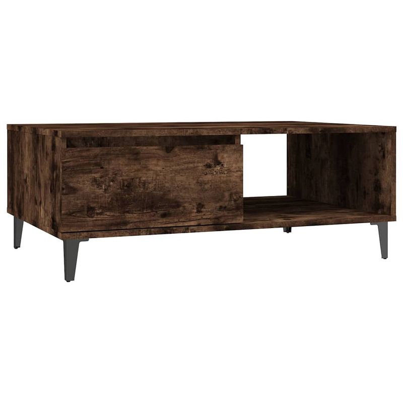 Foto van The living store salontafel modern gerookt eiken - 90 x 60 x 35 cm - met opbergschappen