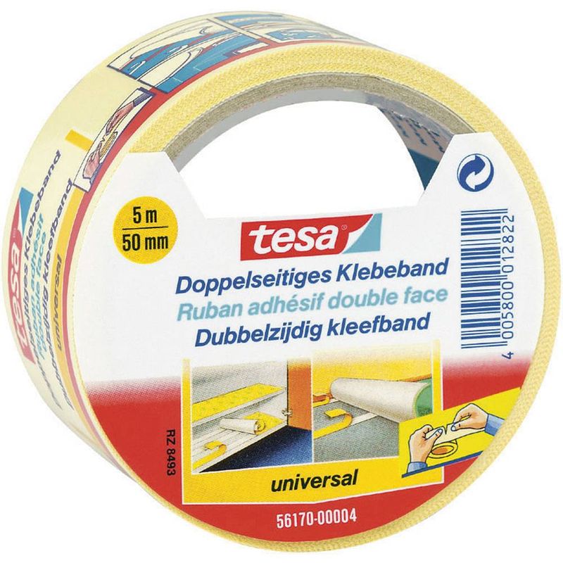 Foto van Tesa universal 56170-00004-11 dubbelzijdige tape wit (l x b) 5 m x 50 mm 1 stuk(s)