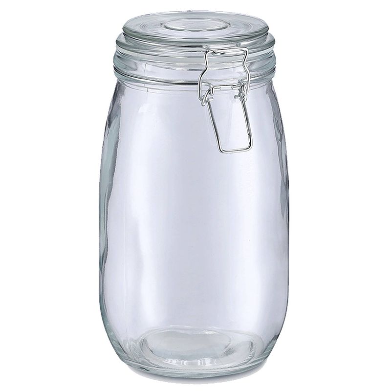 Foto van Zeller voorraadpot/bewaarpot alfie - 1.4l - glas - beugelsluiting - d11 x h22 cm - voorraadpot