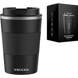 Foto van Volcan - koffiebeker to go met sleeve - thermosbeker - lekvrij, rvs & dubbelwandig koffie beker - 355ml - zwart
