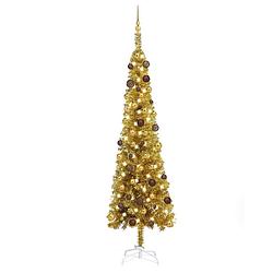 Foto van Vidaxl kerstboom met led's en kerstballen smal 240 cm goudkleurig