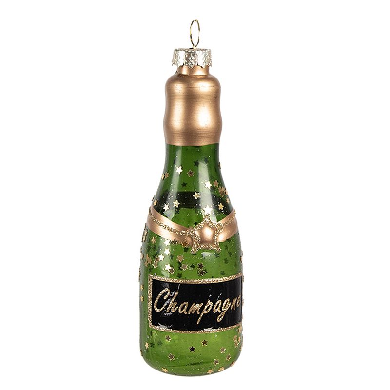 Foto van Clayre & eef kersthanger fles 12 cm groen glas kerstboomversiering groen kerstboomversiering