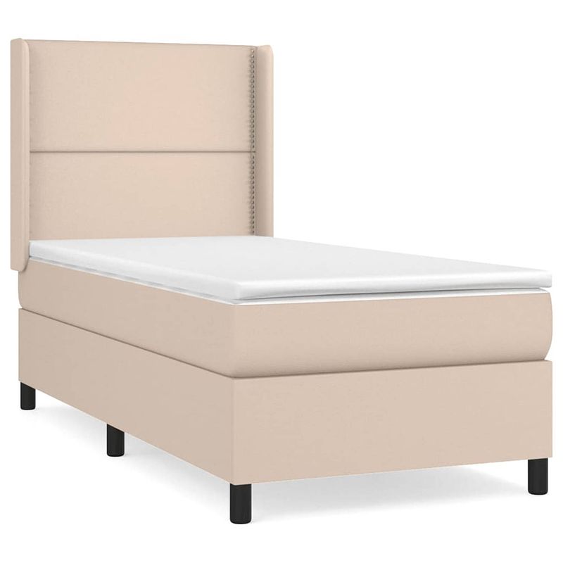 Foto van The living store boxspringbed - cappuccino - kunstleer - 203x103x118/128 cm - pocketvering matras - middelharde