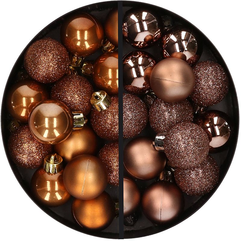 Foto van 28x stuks kleine kunststof kerstballen bruin tinten 3 cm - kerstbal