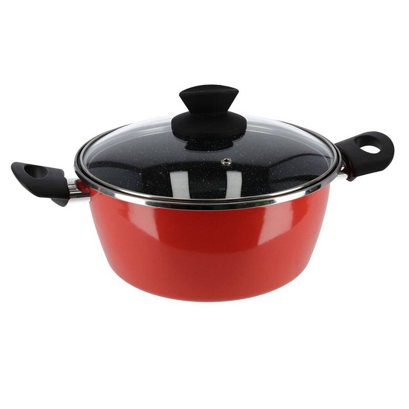 Foto van Rvs rode kookpan/pan met glazen deksel 24 cm 8 liter - kookpannen