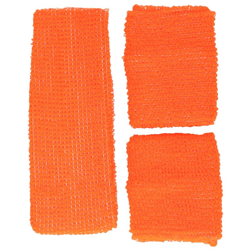 Foto van Guirca verkleed accessoire zweetbandjes set - neon oranje - jaren 80/90 thema feestje - verkleedsieraden