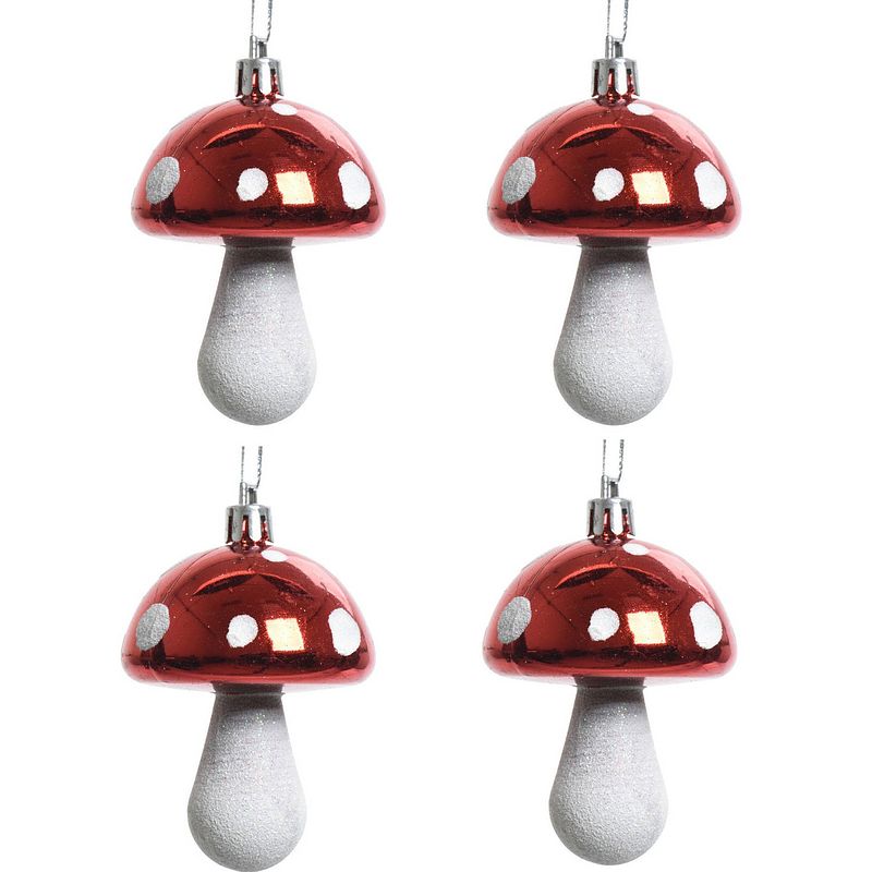 Foto van 4x kerstboomversiering paddenstoel ornamenten rood 7 cm - kersthangers