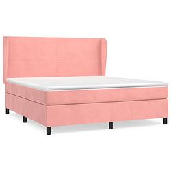 Foto van The living store boxspringbed - bed - 203 x 183 x 118/128 cm - roze fluweel