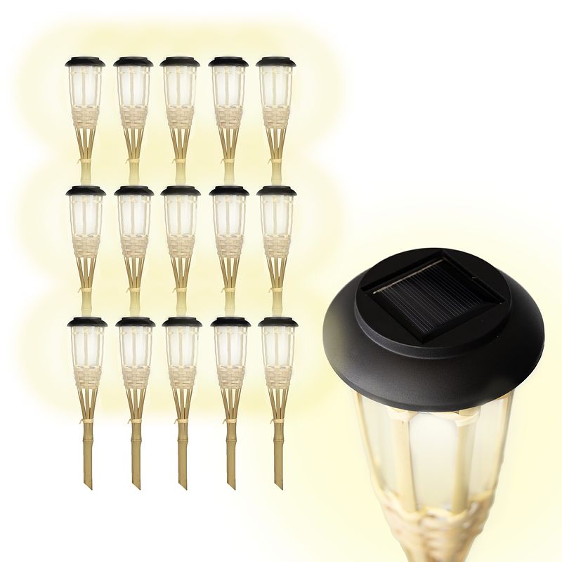 Foto van Solar led tuinfakkel bamboe - 15-pack