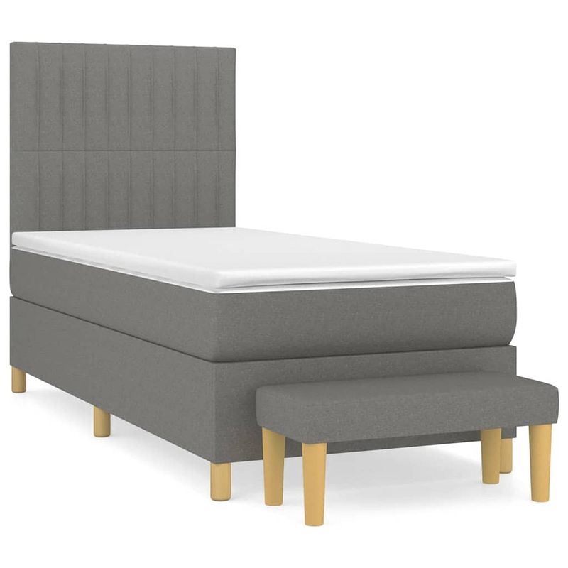 Foto van The living store boxspringbed - bed - matras en topmatras - donkergrijs - 203 x 90 x 118/128 cm - pocketvering