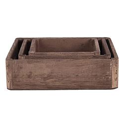 Foto van Haes deco - decoratieve dienbladen set van 3 bruin 24x24x6 / 20x20x6 / 16x16x6 cm - van hout