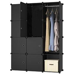 Foto van Lowander 3x4 vakkenkast 'spadova's zwart 111x148 cm - kunststof kledingkast met hangruimte / roomdivider afsluitbaar