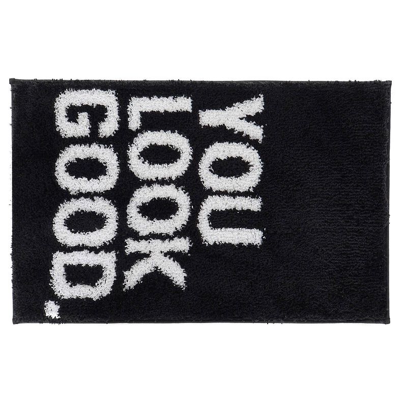 Foto van Badmat/badkamerkleed you look good zwart 80 x 50 cm rechthoekig - badmatjes