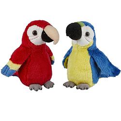 Foto van Papegaaien serie pluche knuffels 2x stuks -blauwe en rode van 15 cm - vogel knuffels