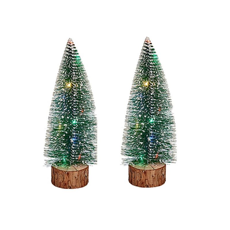 Foto van Krist+ kleine decoraties kerstboompjes 2x stuks - 25 cm - met licht - kerstdorpen