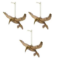 Foto van 3x kerstboomhangers gouden kolibrie vogels/vogeltjes 13 cm kerstversiering - gouden kerstversiering/boomversiering