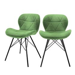 Foto van Eetkamerstoelen met rugleuning set van 2 groene fluwelen bekleding met metalen poten ml-design