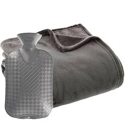 Foto van Fleece deken/plaid titanium grijs 130 x 180 cm en een warmwater kruik 2 liter - plaids