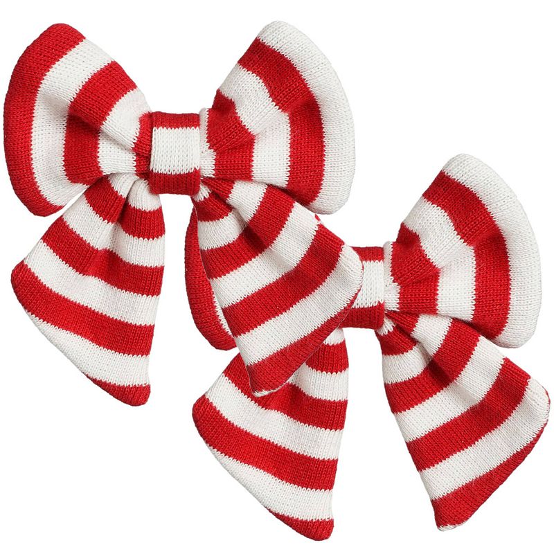 Foto van House of seasons kerstdecoratie strikken- 2x - rood/wit - 14 cm - kersthangers