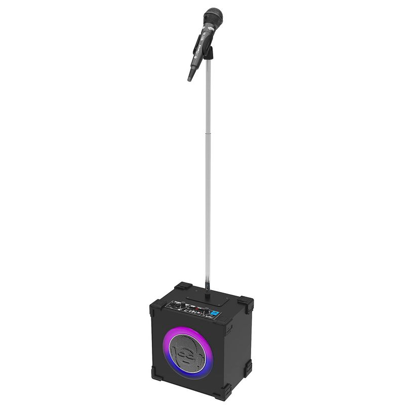 Foto van Idance cubestage karaoke set - bluetooth party speaker met microfoonstand - voor volwassenen en kinderen - met microfoon