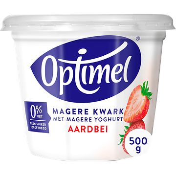 Foto van Optimel magere kwark met magere yoghurt aardbei 0% vet 500g bij jumbo