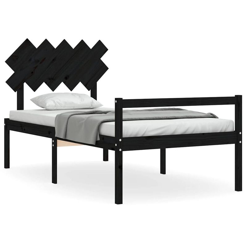 Foto van The living store bedframe grenenhout - massief - 100 x 200 - zwart