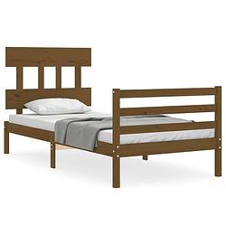 Foto van The living store massief grenenhouten bedframe - 205.5 x 105.5 x 81 cm - honingbruin