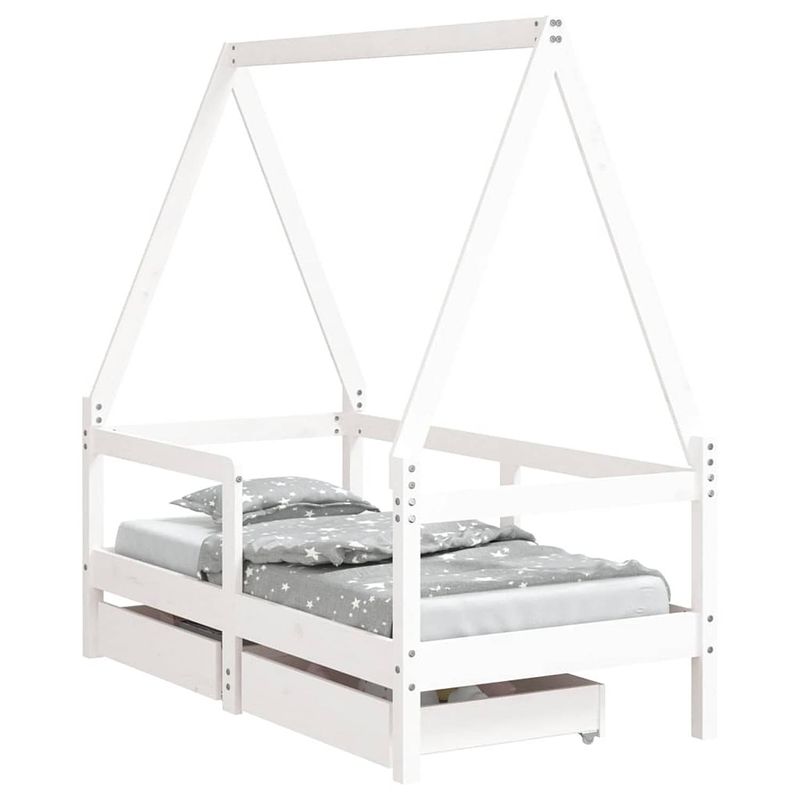 Foto van Vidaxl kinderbedframe met lades 70x140 cm massief grenenhout wit