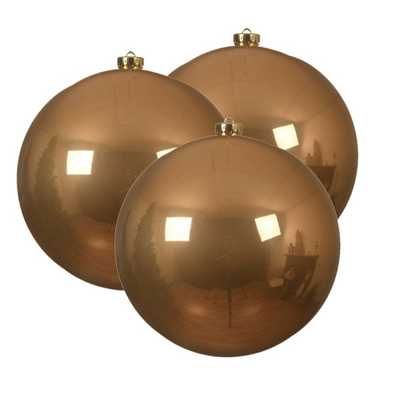 Foto van 3x stuks grote kunststof kerstballen toffee bruin 14 cm glans - kerstbal