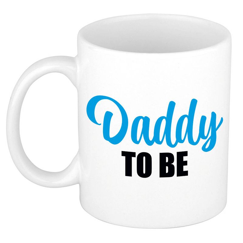 Foto van Daddy to be cadeau mok / beker wit met blauwe letters 300 ml - feest mokken