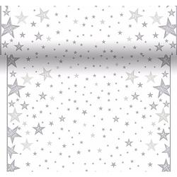 Foto van Kerst thema tafelloper/placemats wit/zilver sterren 40 x 480 cm - kerstdiner tafeldecoratie versieringen