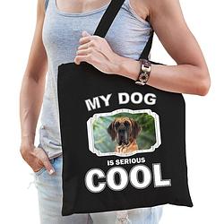 Foto van Katoenen tasje my dog is serious cool zwart - deense dog honden cadeau tas - feest boodschappentassen