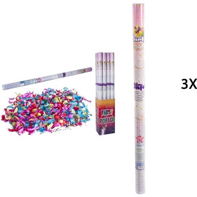 Foto van Discountershop party popper - 3x party confetti shooter 100 cm - party popper confetti kanon