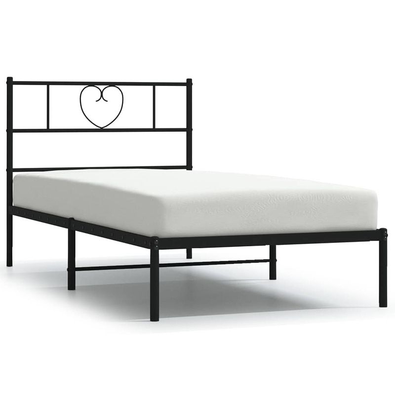 Foto van Vidaxl bedframe met hoofdbord metaal zwart 75x190 cm