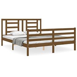 Foto van The living store bedframe - massief grenenhout - honingbruin - 205.5 x 165.5 x 100 cm - multiplex lattenbodem