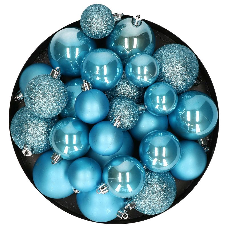 Foto van Decoris kerstballen - 30x - ijs blauw - 4, 5 en 6 cm -kunststof - kerstbal