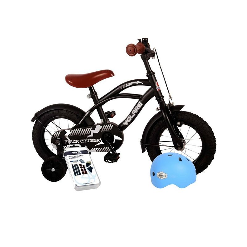 Foto van Volare kinderfiets black cruiser - 12 inch - zwart - inclusief fietshelm & accessoires