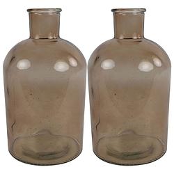 Foto van 2x stuks countryfield vaas - licht bruin glas - apotheker fles - d14 x h27 cm - vazen